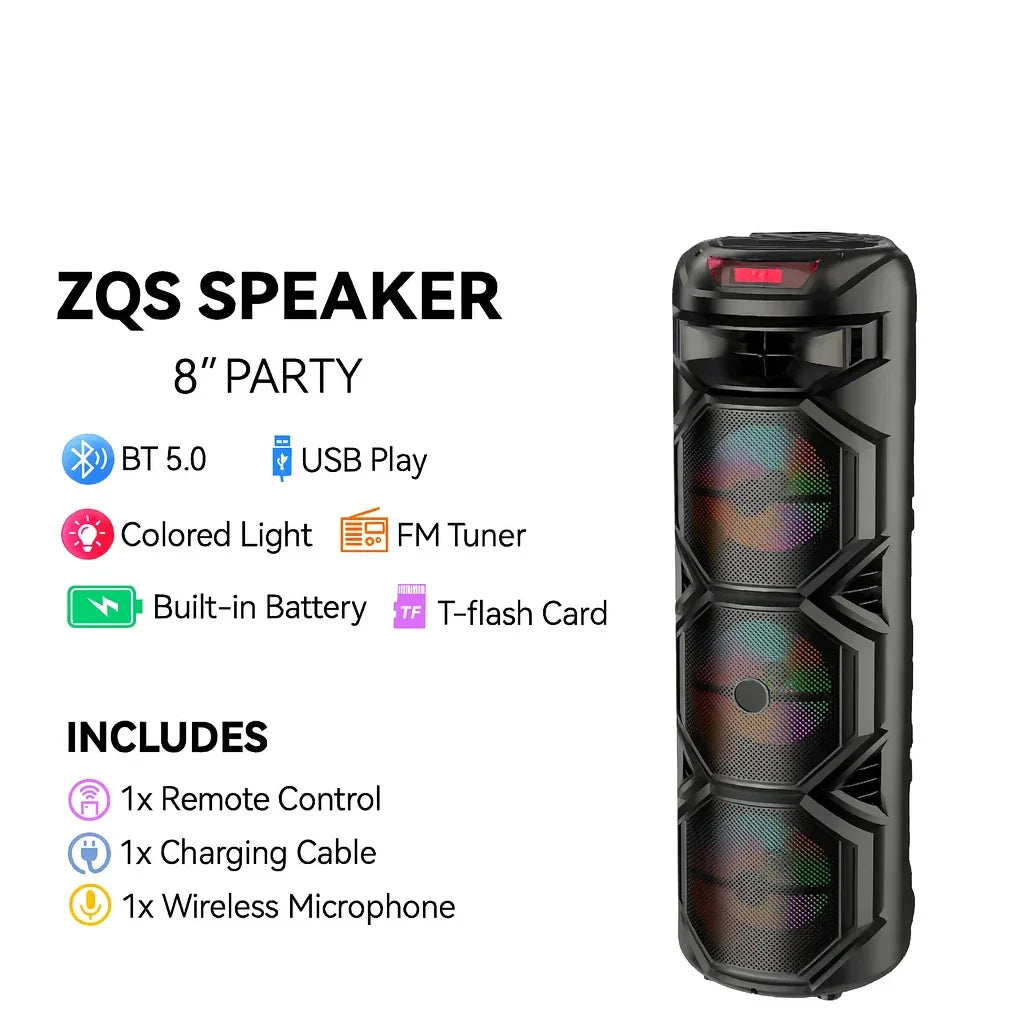 Boxă Portabilă AT Performance ZQS8301, 3×8”, Bluetooth 5.0, Lumini LED, Microfon Wireless