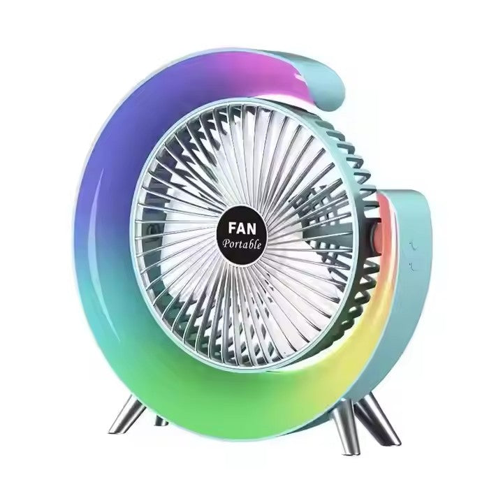 Pachet 2x Ventilator Portabil Verde AT PERFORMANCE® – LED RGB, USB, 3 Viteze, Reglabil 180°