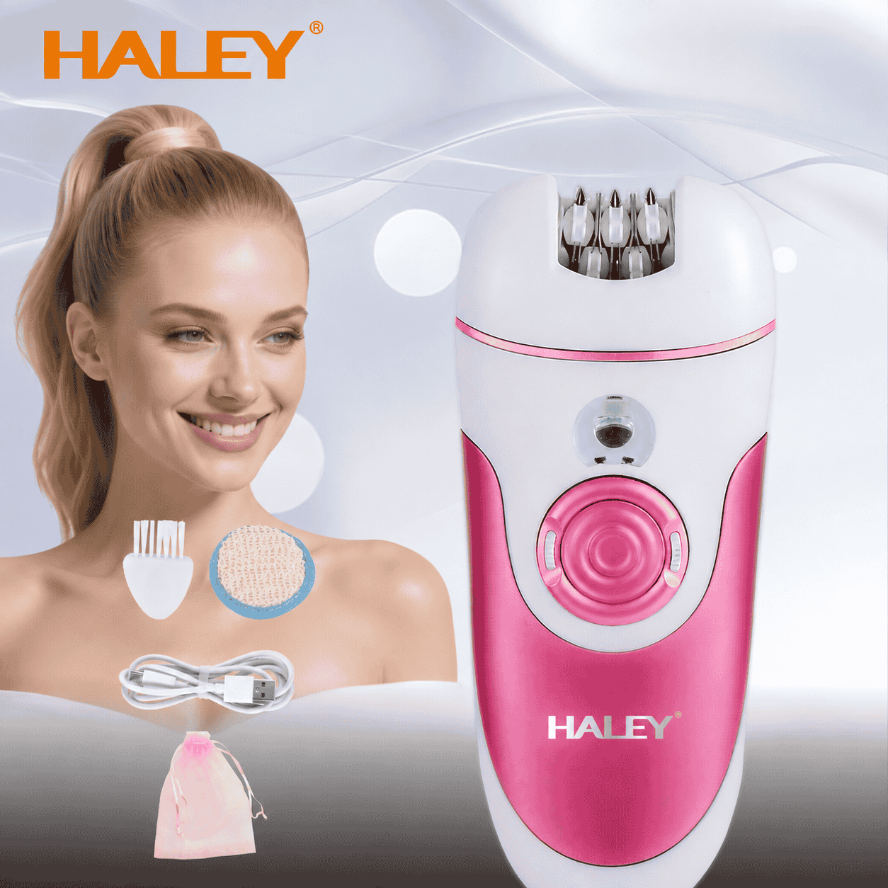 Epilator Reîncărcabil Pentru Femei Haley HY-6503, Set 4 În 1, 4 Capete, 2 Viteze, Wet & Dry, Accesorii Incluse