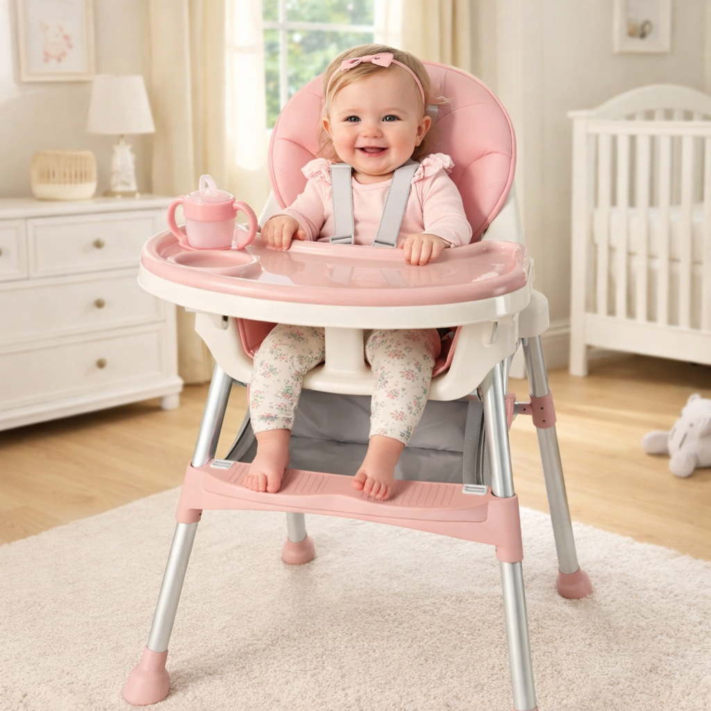 Scaun de masă pentru bebeluși KIDOO KD-44, Roz, cu centură de siguranță în 5 puncte