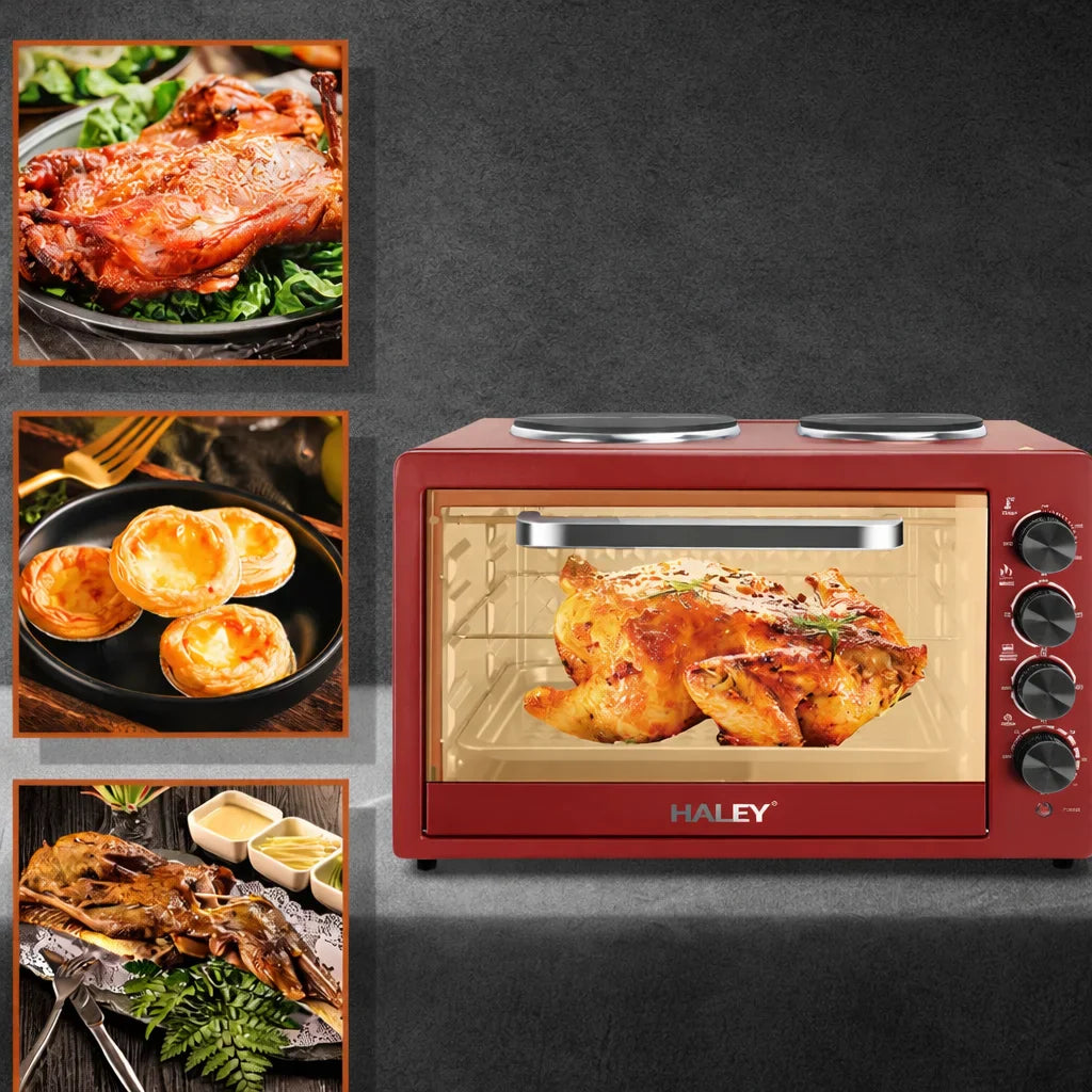 Cuptor Electric HALEY HY-5127, 48L, 2000W, cu Plită Dublă, Ușă din Sticlă