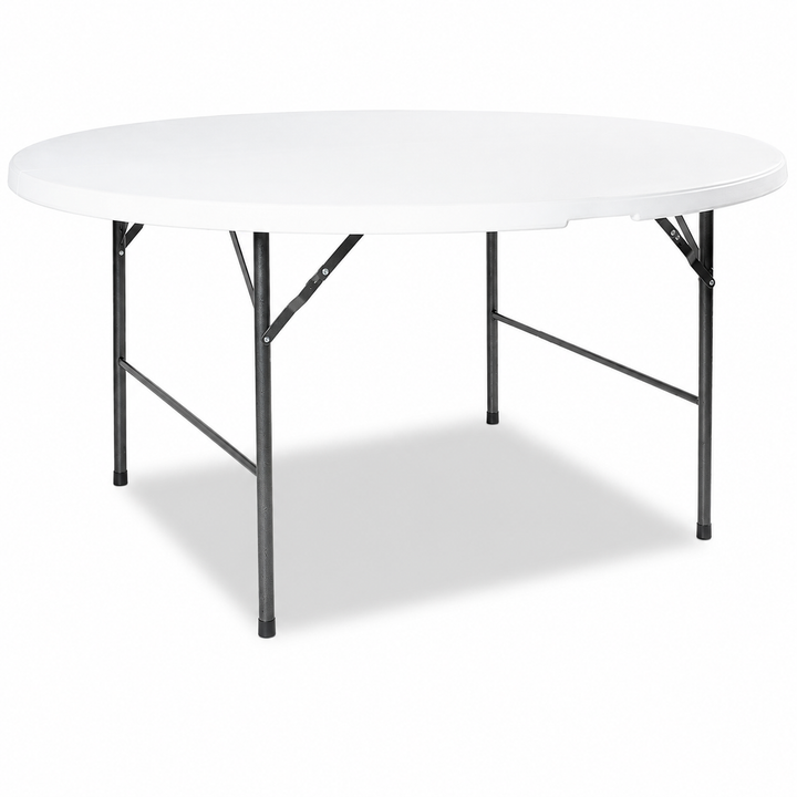 Masă Pliabilă Rotundă AT PERFORMANCE®, Ø180 cm, Cadru Metalic, Blat HDPE, Alb, pentru Evenimente și Catering