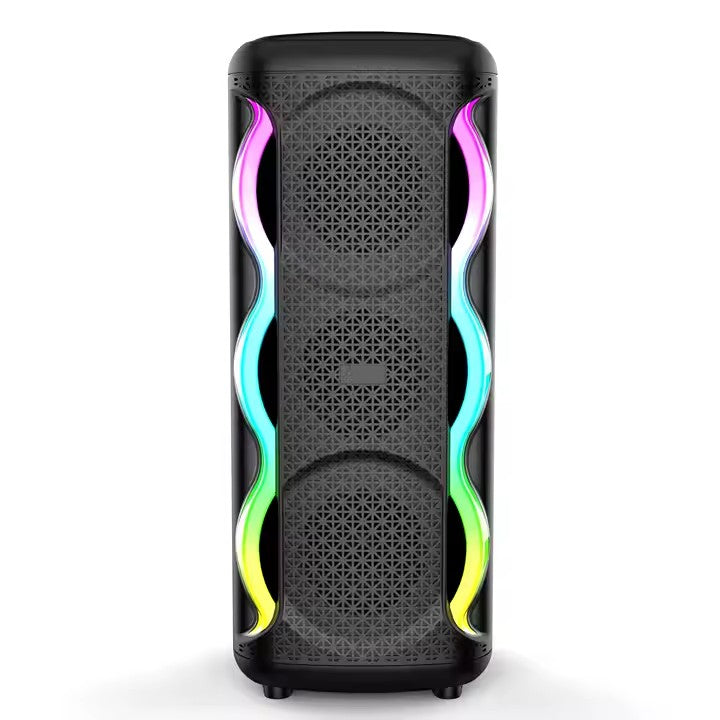 Boxa Portabila AT PERFORMANCE®, cu Lumini RGB, Putere 8Wx2, MP3, USB, Bluetooth, TF, WIFI, Slot Microfon, Acumulator, Negru
