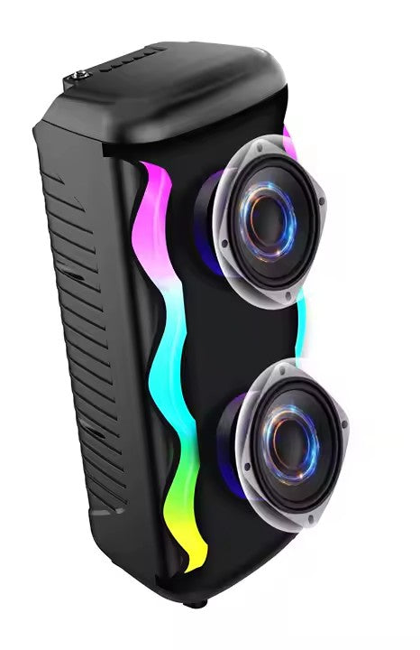 Boxa Portabila AT PERFORMANCE®, cu Lumini RGB, Putere 8Wx2, MP3, USB, Bluetooth, TF, WIFI, Slot Microfon, Acumulator, Negru