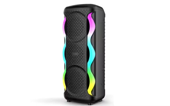 Boxa Portabila AT PERFORMANCE®, cu Lumini RGB, Putere 8Wx2, MP3, USB, Bluetooth, TF, WIFI, Slot Microfon, Acumulator, Negru