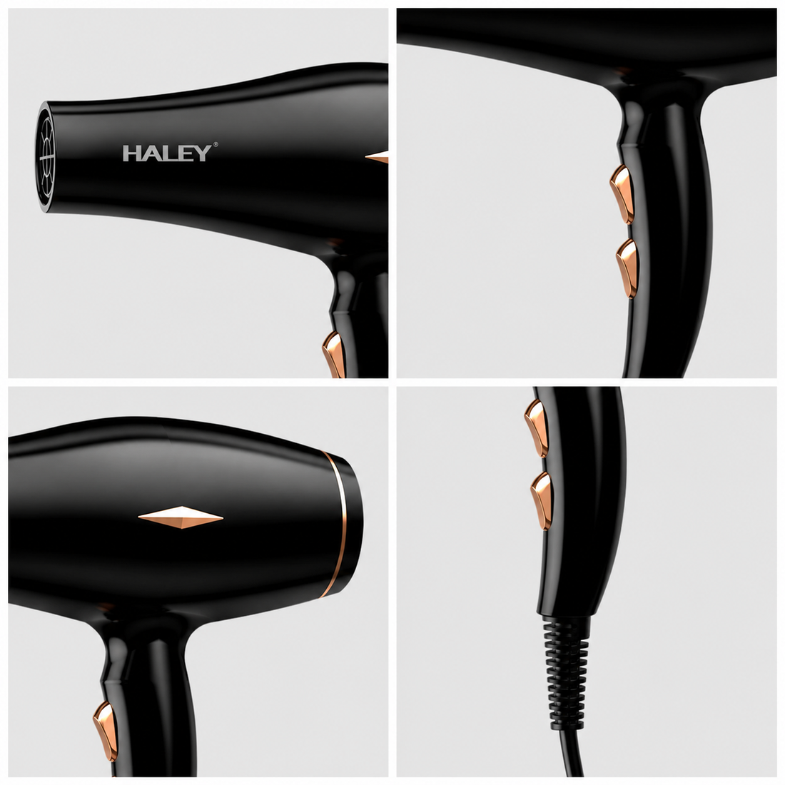 Uscător De Păr Profesional Haley HY-4031, 2200W, 3 Trepte De Temperatură, Control Inteligent Al Temperaturii, Concentrator De Aer, Filtru Detașabil, Negru