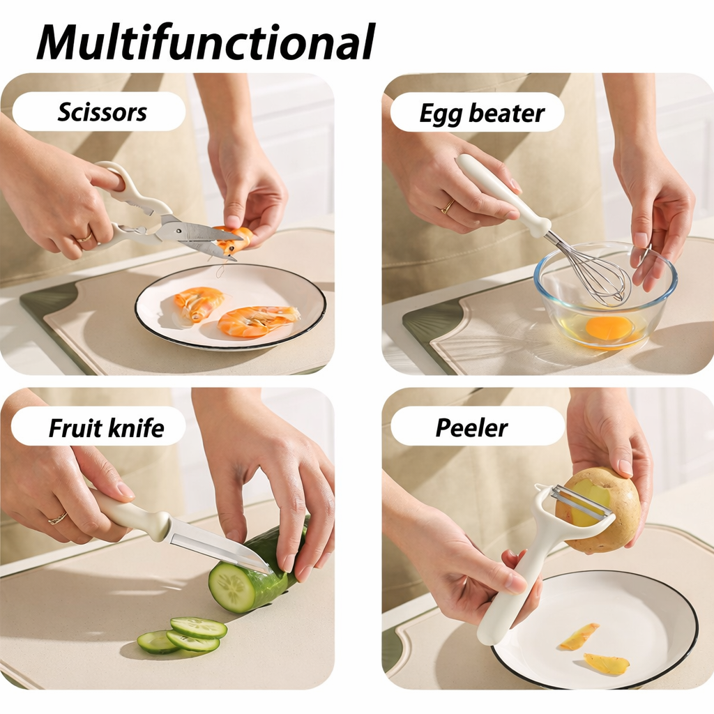 Set ustensile bucătărie 5+1 piese cu suport – Multifuncțional, inox