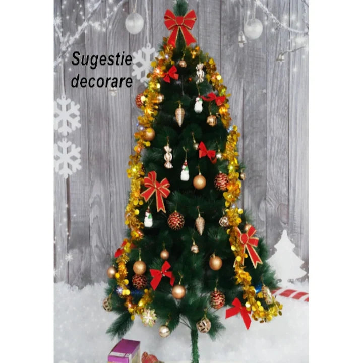 Brad artificial de Craciun AT PERFORMANCE®, tip pin, clasic, pentru interior/exterior, inaltime 210 cm, verde, suport metalic inclus.