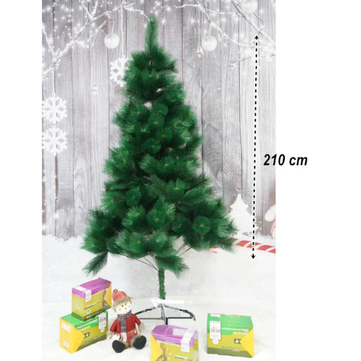 Brad artificial de Craciun AT PERFORMANCE®, tip pin, clasic, pentru interior/exterior, inaltime 210 cm, verde, suport metalic inclus.