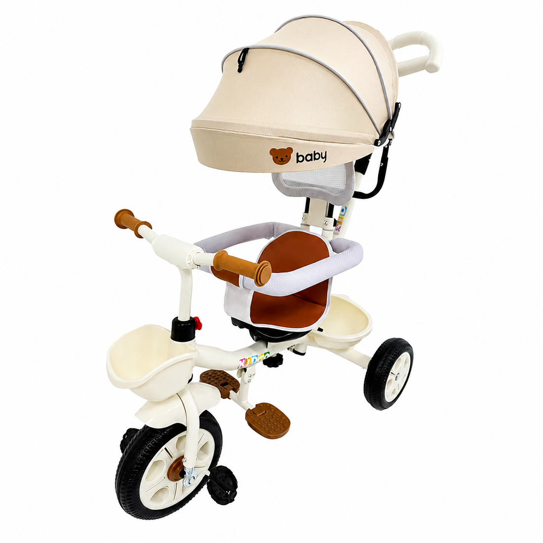 Tricicletă Evolutivă Kiddo KD-X06, Scaun Rotativ 360°, Poziție de Somn, Centură 5 Puncte, Copertină UV, Roți din Cauciuc, 9 Luni – 6 Ani
