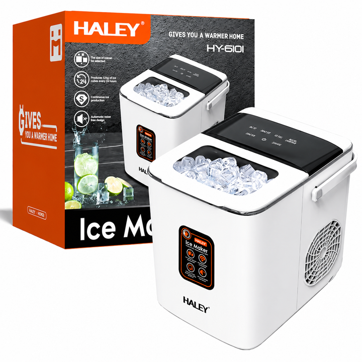 Mașină de Gheață Haley HY-6101, 100W, 12 Kg/24h, 9 Cuburi/Ciclu, Rezervor 1.8L, 2 Dimensiuni de Gheață