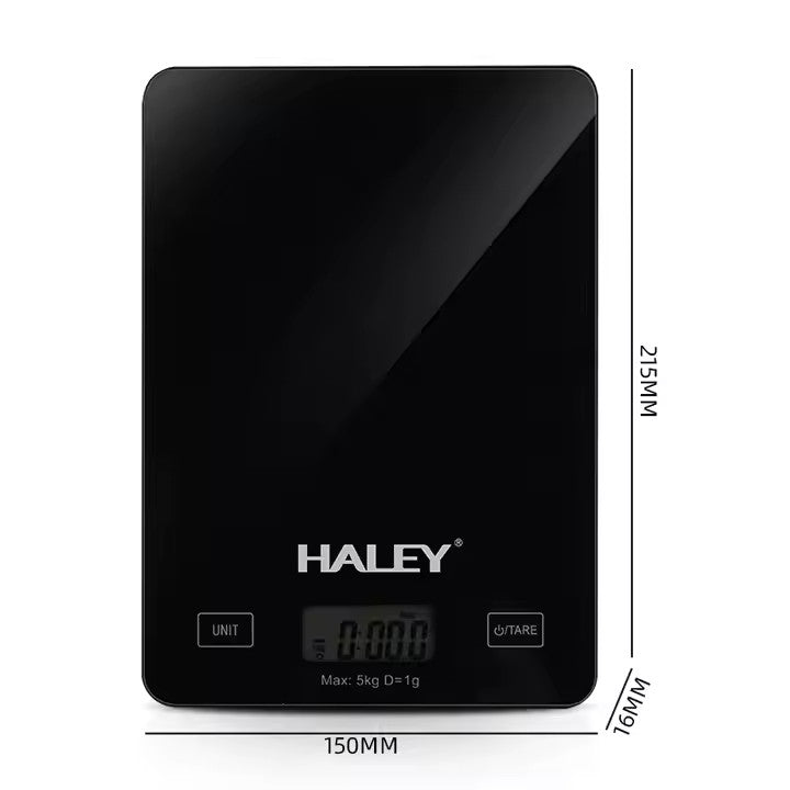 Cântar Electronic HALEY, 5000G, din Sticlă, pentru Bucătărie, Digitală de Înaltă Precizie, Negru