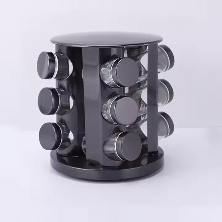 Set 12 recipiente pentru condimente, cu suport, AT PERFORMANCE®, negru