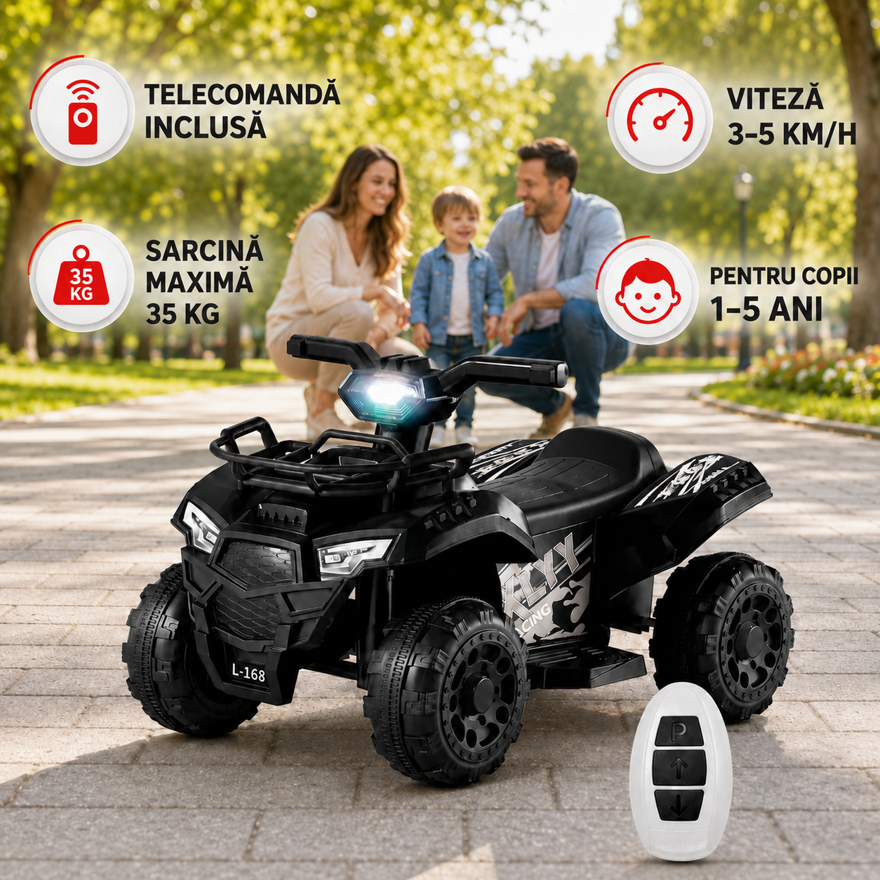 ATV Electric Copii cu telecomanda, 6V, 3–5 km/h, 1–5 ani – Distracție Off-Road, Sigur și Ușor de Utilizat
