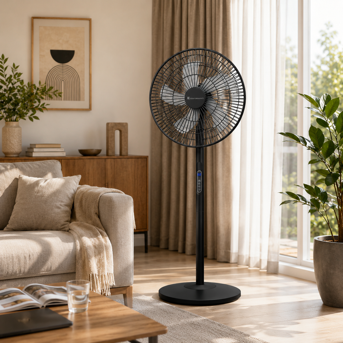 Ventilator cu Picior AT PERFORMANCE® AT-2056, 65W, Telecomandă, 8 Viteze, Oscilație, Display LED, Silentios