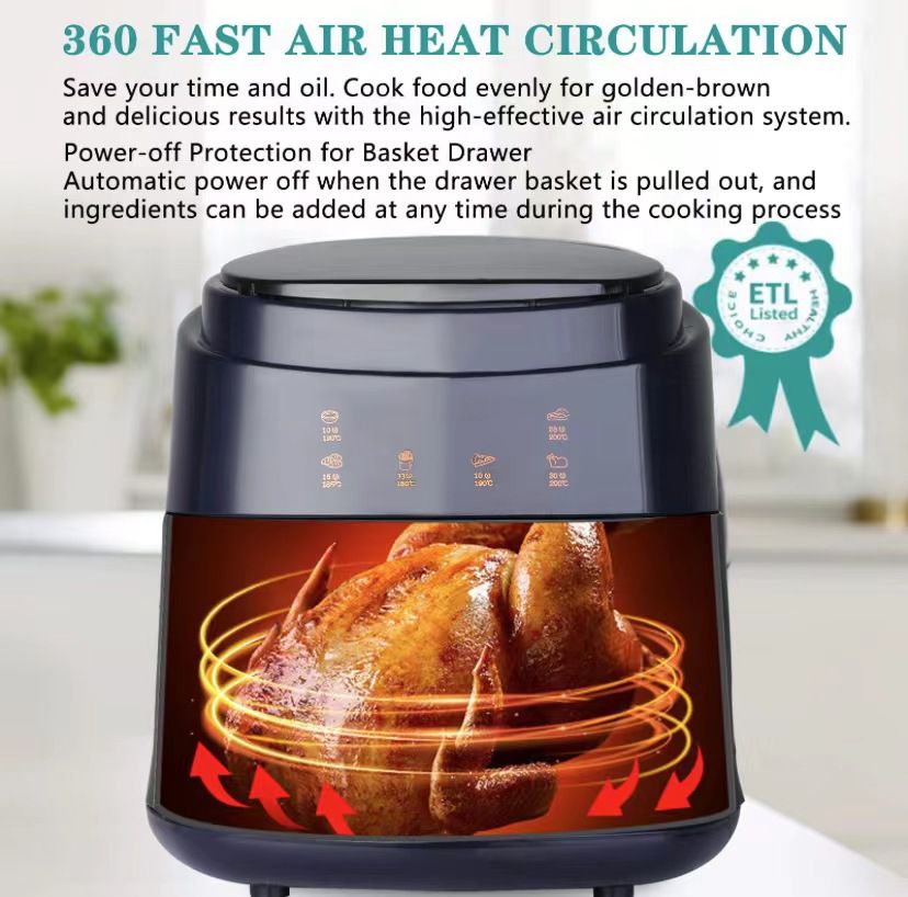 Friteuză cu Aer Cald Fry Digital AT PERFORMANCE® 8L, 2400W, 8 Programe, Temperatură Reglabilă, Timer 60 Min – CADOU 100 Buc Hârtii de Copt