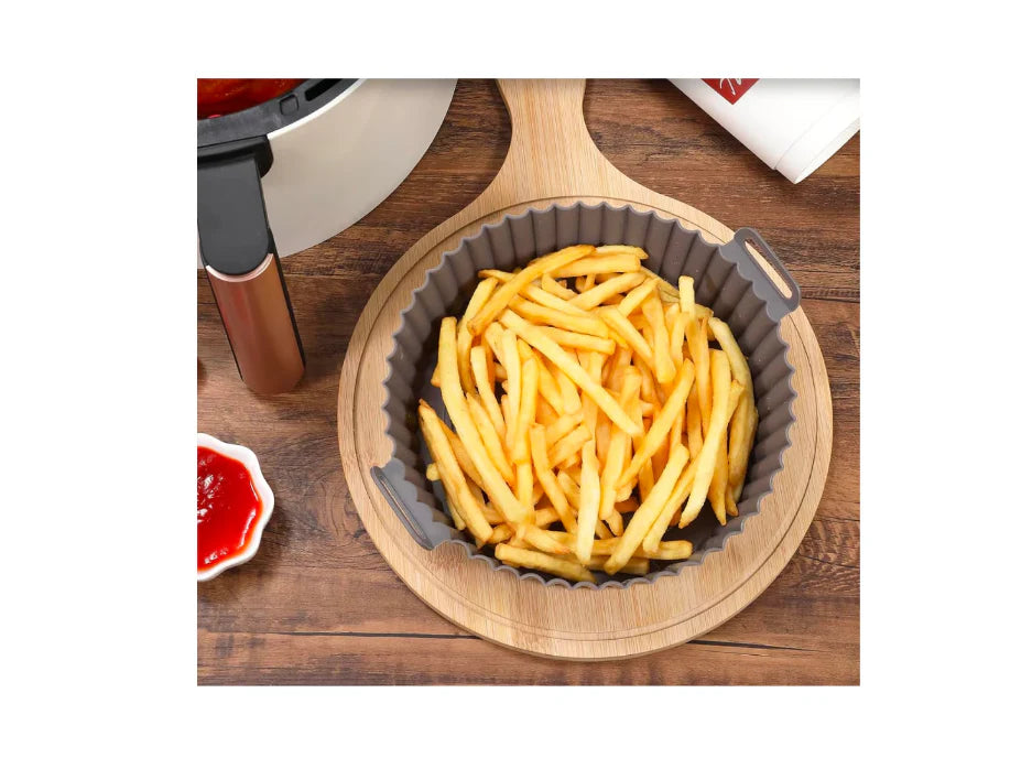 Tava pentru Air Fryer din Silicon, 18.3 cm, Gri, AT PERFORMANCE®, O Solutie Practica si Versatila pentru Gatitul Sanatos