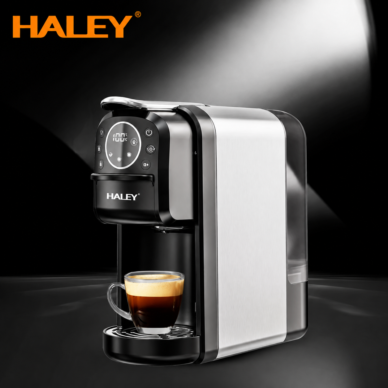 Espressor Cu Capsule HALEY HY-2833 4 În 1, 20 Bari, 1400W, Rezervor 700 ml, Control Tactil, Temperatură Reglabilă