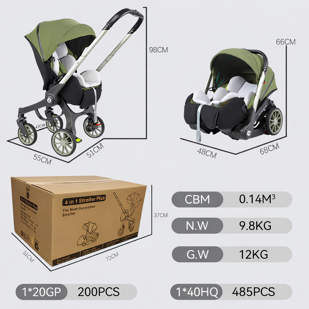 Cărucior Travel  4 în 1 pentru Bebeluși Stroller Plus 2053 – Sistem Multifuncțional, 0-3 Ani