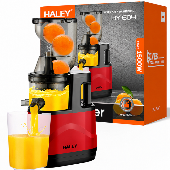 Storcător cu Presare Lentă Haley HY-604, 200W, Slow Juicer, Recipient Suc 300 ml, Recipient Pulpă 300 ml, Filtru Inox cu Micropori, Roșu