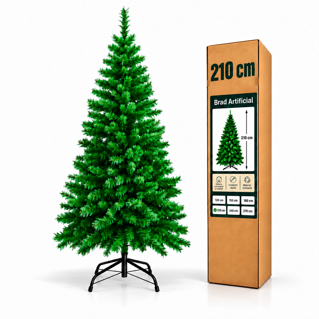 Brad artificial HNT , de 210 cm, cu suport metalic 700 de Ramuri