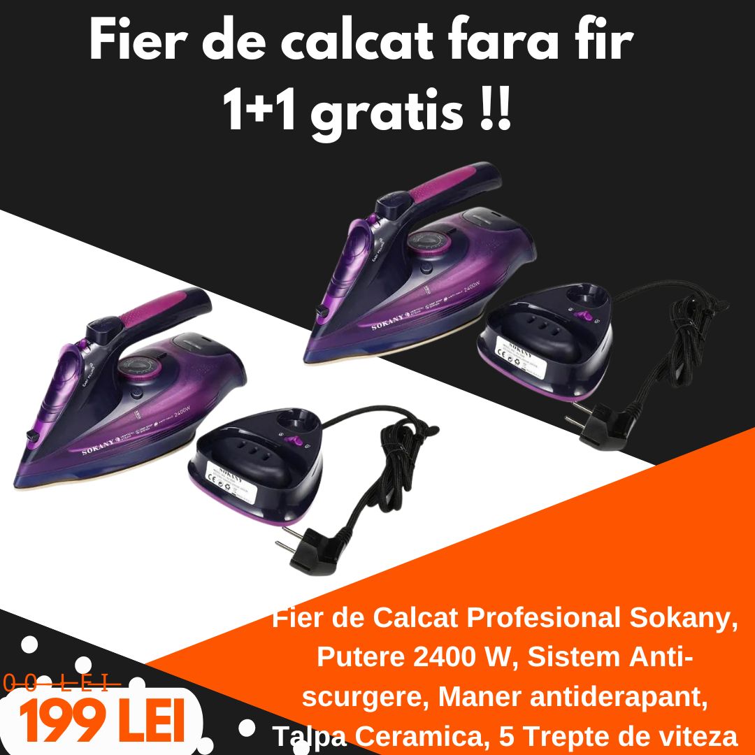 Fier de calcat fara fir 1+1 gratis.