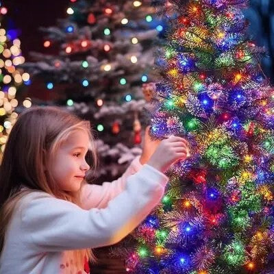 Rola Instalație de Crăciun Liniară, AT PERFORMANCE®, 480 LED-uri, 8 Jocuri de Lumini Interschimbabile, Alimentare la Priză pentru Interior/Exterior, Rola 100m, Fir Negru, Multicolor