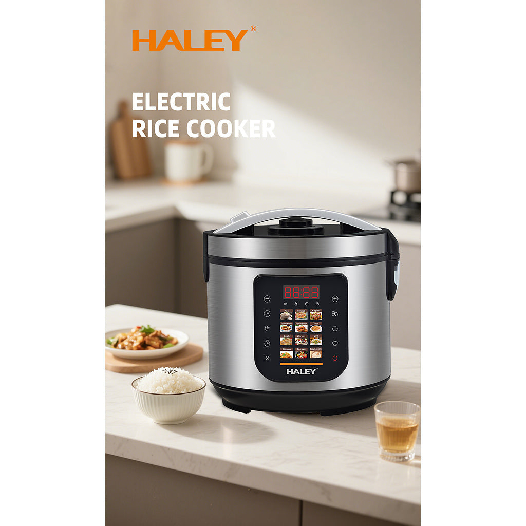 Oală Electrică Multifuncțională pentru Gătit HALEY® HY-2213, 1500W, Capacitate 6 Litri, Panou Digital cu 12 Programe de Gătire, Vas Interior cu Strat Antiaderent, Gătire Rapidă, Economie de Energie
