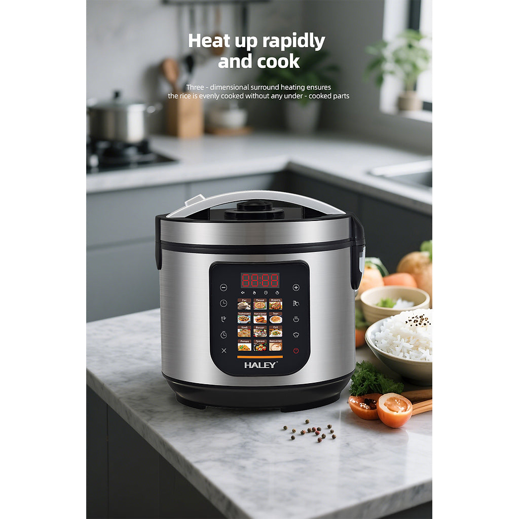 Oală Electrică Multifuncțională pentru Gătit HALEY® HY-2213, 1500W, Capacitate 6 Litri, Panou Digital cu 12 Programe de Gătire, Vas Interior cu Strat Antiaderent, Gătire Rapidă, Economie de Energie