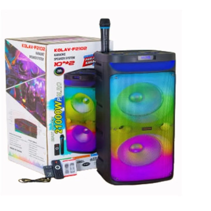 Boxă Portabilă Kolav 10" cu Woofer și Lumină Flacără, USB/TF/FM/Bluetooth, Afișaj LED, Intrare Microfon și AUX, Baterie Reîncărcabilă 7,4V 3600mAh, Telecomandă și Microfon Wireless