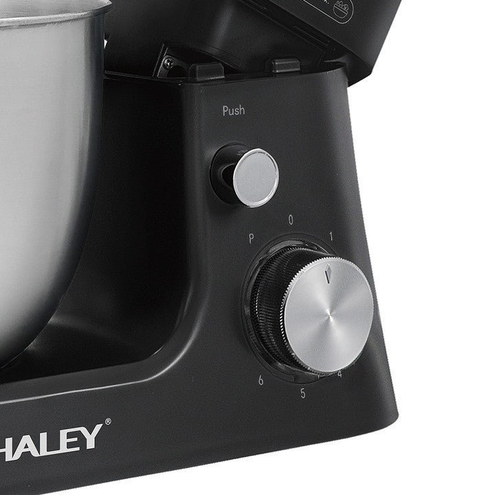 Mixer de Inalta Performanta HALEY HY-2409: Putere de 1200W, Bol Generos din Inox de 7L, 6 Trepte de Viteza cu Functie Pulse, Design Elegant Negru si Inox