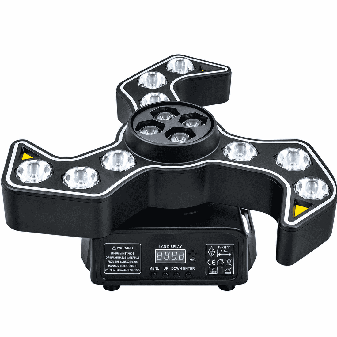 Moving Head LED Full Moon Simitar 120W – 4 LED-uri RGBW 4-în-1, 17/55 Canale DMX512, Pan/Tilt, Strobe, Dimmer, Control DMX, Auto, Master-Slave și Sound Control
