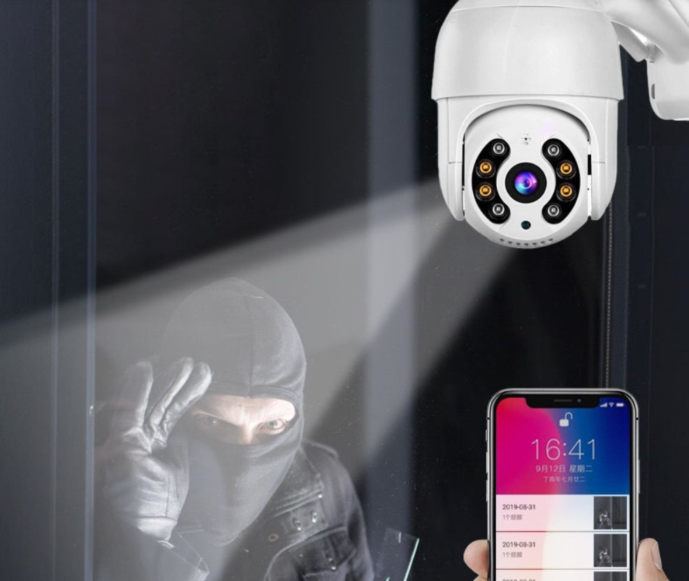Camera de Supraveghere WIFI, AT PERFORMANCE®, 5MP, Exterior/Interior, Ultra HD 4K, 10X Zoom, Rotire 360°, Leduri Lumina, URMĂRIRE, Vedere Nocturna, Alarma.
