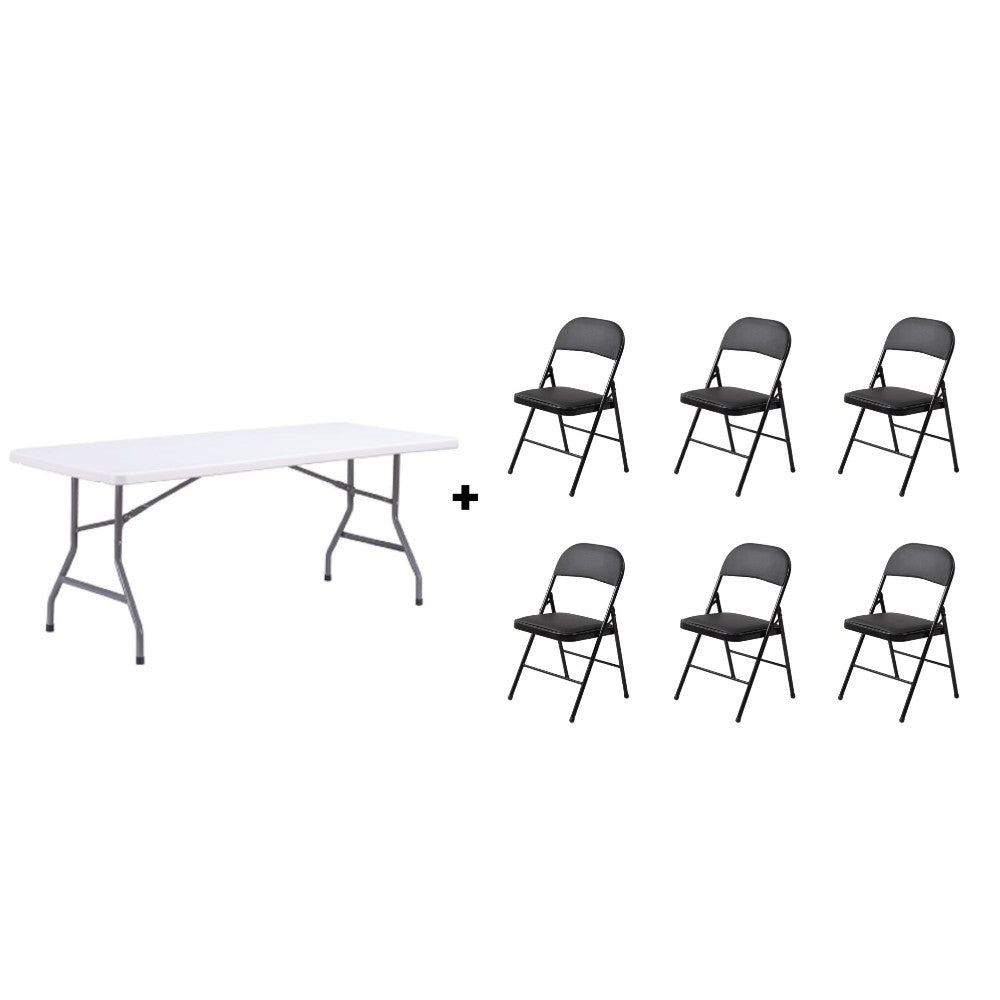 Set Mobilier AT PERFORMANCE®, Pliabil Evenimente: Masă 180 cm + 6 Scaune Ergonomice – Compact, Elegant, Ușor de Transportat