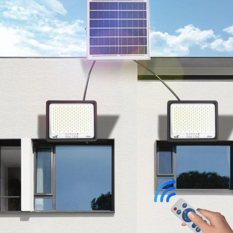 Set 2 X Proiector Solar 100 W + Panou Fotovoltaic , Lampa Solara Dubla, Autonomie 14 Ore