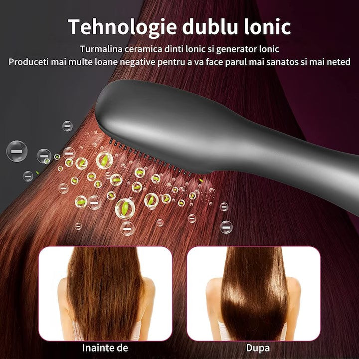 Perie de indreptat parul, AT PERFORMANCE®, 3 trepte de temperatura 60-180°C, functii de incalzire si indreptare, invelis ceramic, Purpuriu gri.