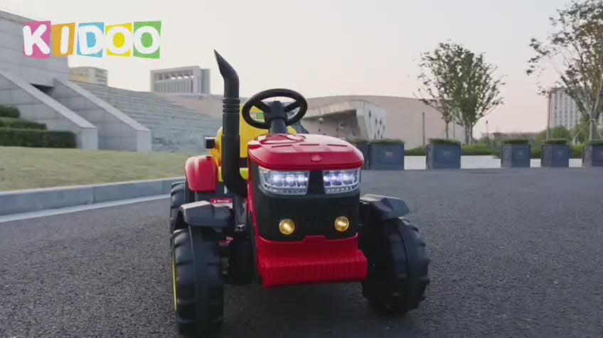 Tractor Electric cu Telecomandă pentru Copii KIDOO, cu Remorcă și Gard, Far, Sunet Motor, Claxon, MP3/USB – 3-6 Ani