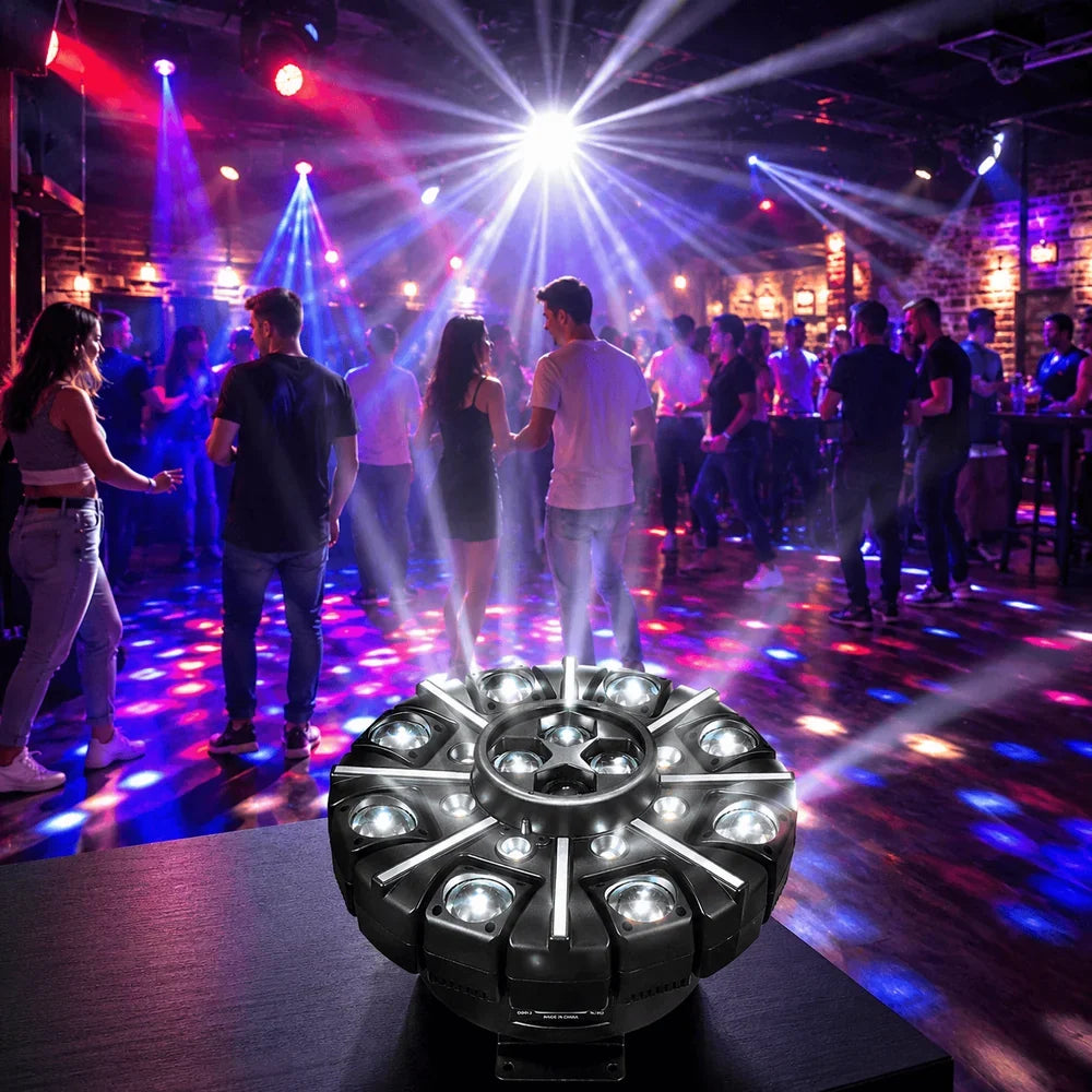 Moving Head Profesional RGBW cu Laser Roșu, Stroboscop, 8×10W + 8×3W LED, DMX512 26 Canale, Sound Active, Auto, Master/Slave și Telecomandă