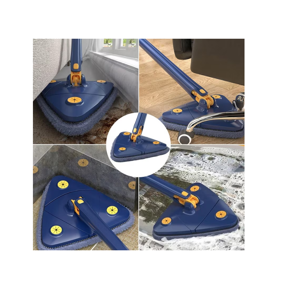 Mop triunghi extensibi At Performance, curata suprafete multiple gresie, podea, pereti, 360° de rotatie, Maner Telescopic, Albastru