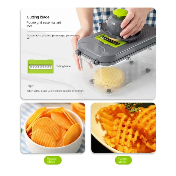 Tocator de Legume Manual, 22 in 1, AT PERFORMANCE®, Inox/ABS, Cu Maner, Verde/Gri