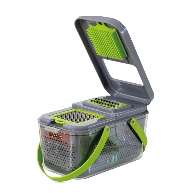 Tocator de Legume Manual, 22 in 1, AT PERFORMANCE®, Inox/ABS, Cu Maner, Verde/Gri