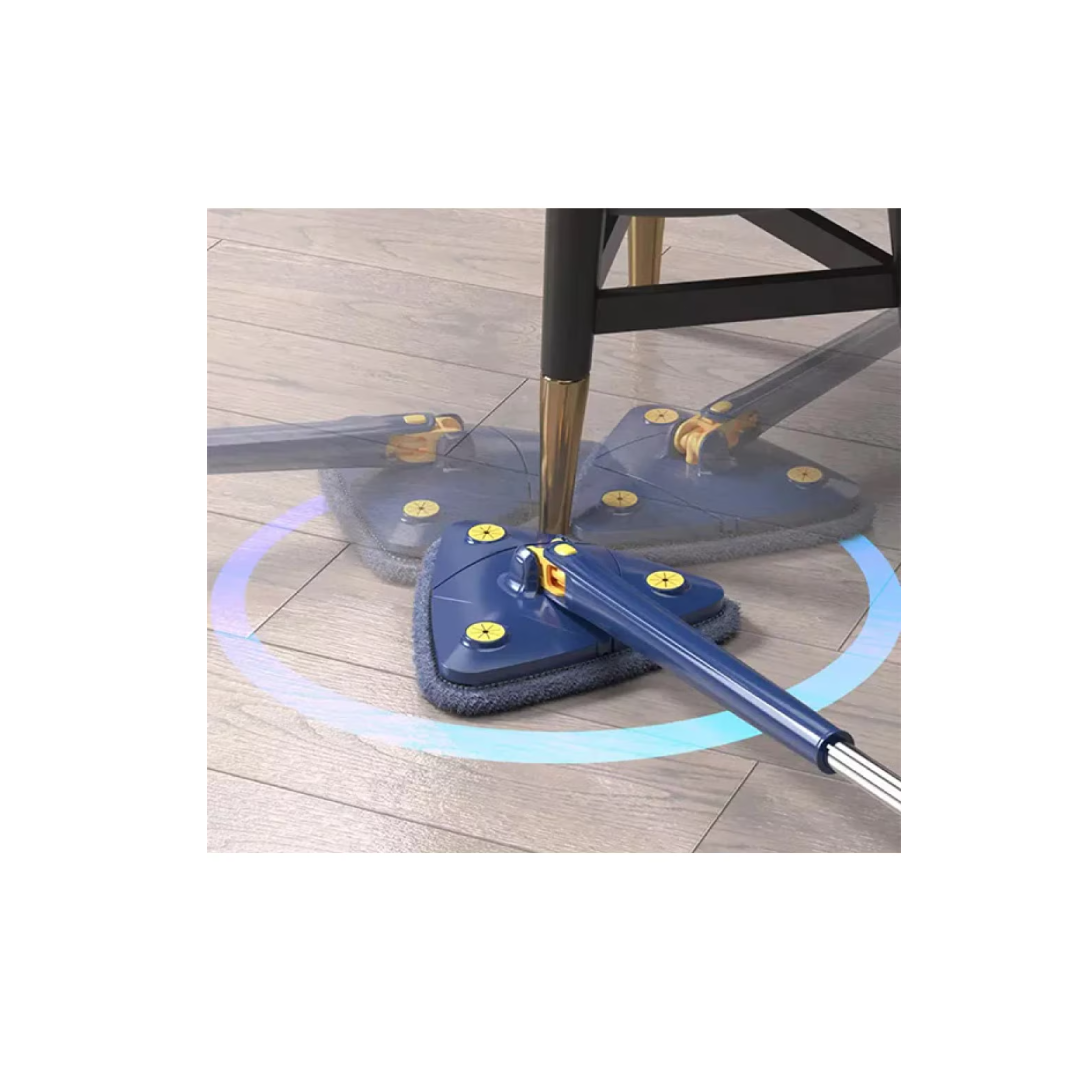 Mop triunghi extensibi At Performance, curata suprafete multiple gresie, podea, pereti, 360° de rotatie, Maner Telescopic, Albastru