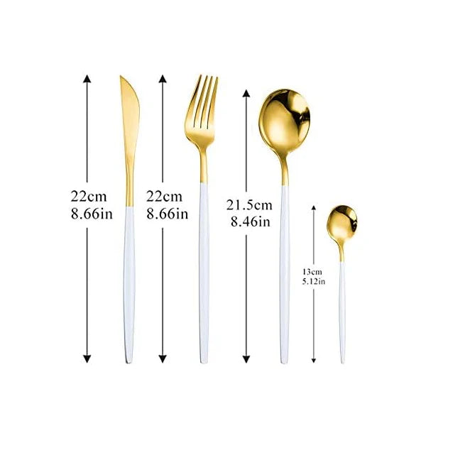 Set de tacamuri At Performance, 24 piese, din otel inoxidabil, Auriu / Alb