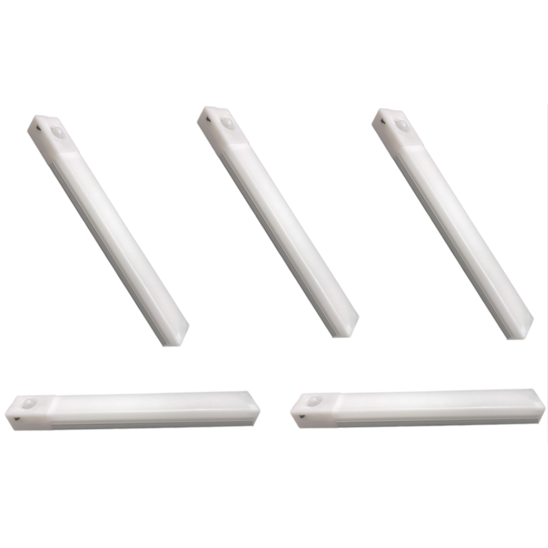 Set x5 Lampi LED, AT PERFORMANCE, cu senzor de miscare, Fara Fir, Reincarcare prin USB, Pentru Dressing, Dulap de Bucatarie, Baie, Hol, Scari, Portabila, 20 cm, Lumina Alba