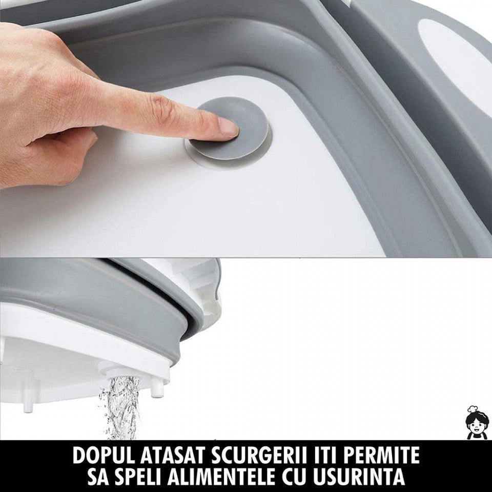 Tocator 3 in 1, tocator, cos depozitare, vas pentru spalare, pliabil, 40x30 cm