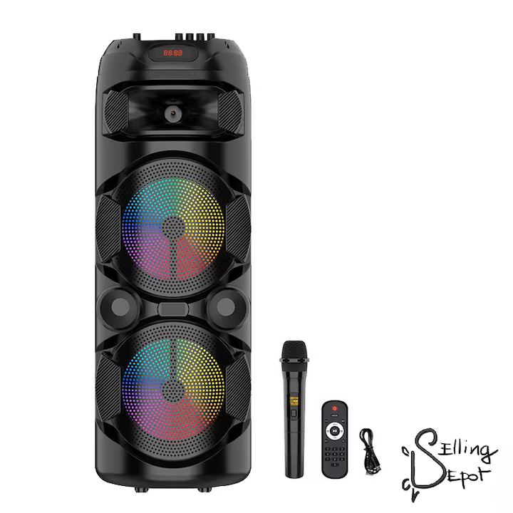 Boxă Portabilă AT Performance ZQS8220, 2×8”, Bluetooth 5.0, Lumini LED, Microfon