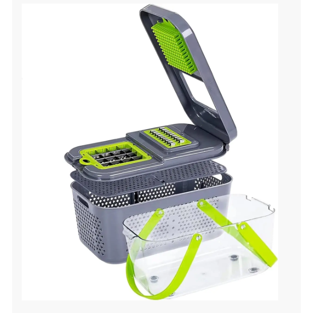 Tocator de Legume Manual, 22 in 1, AT PERFORMANCE®, Inox/ABS, Cu Maner, Verde/Gri