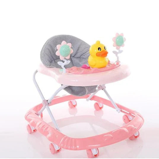 Premergator pliabil si muzical, AT PERFORMANCE®, cu roti de silicon, Ratusca, 2 flori, Roz