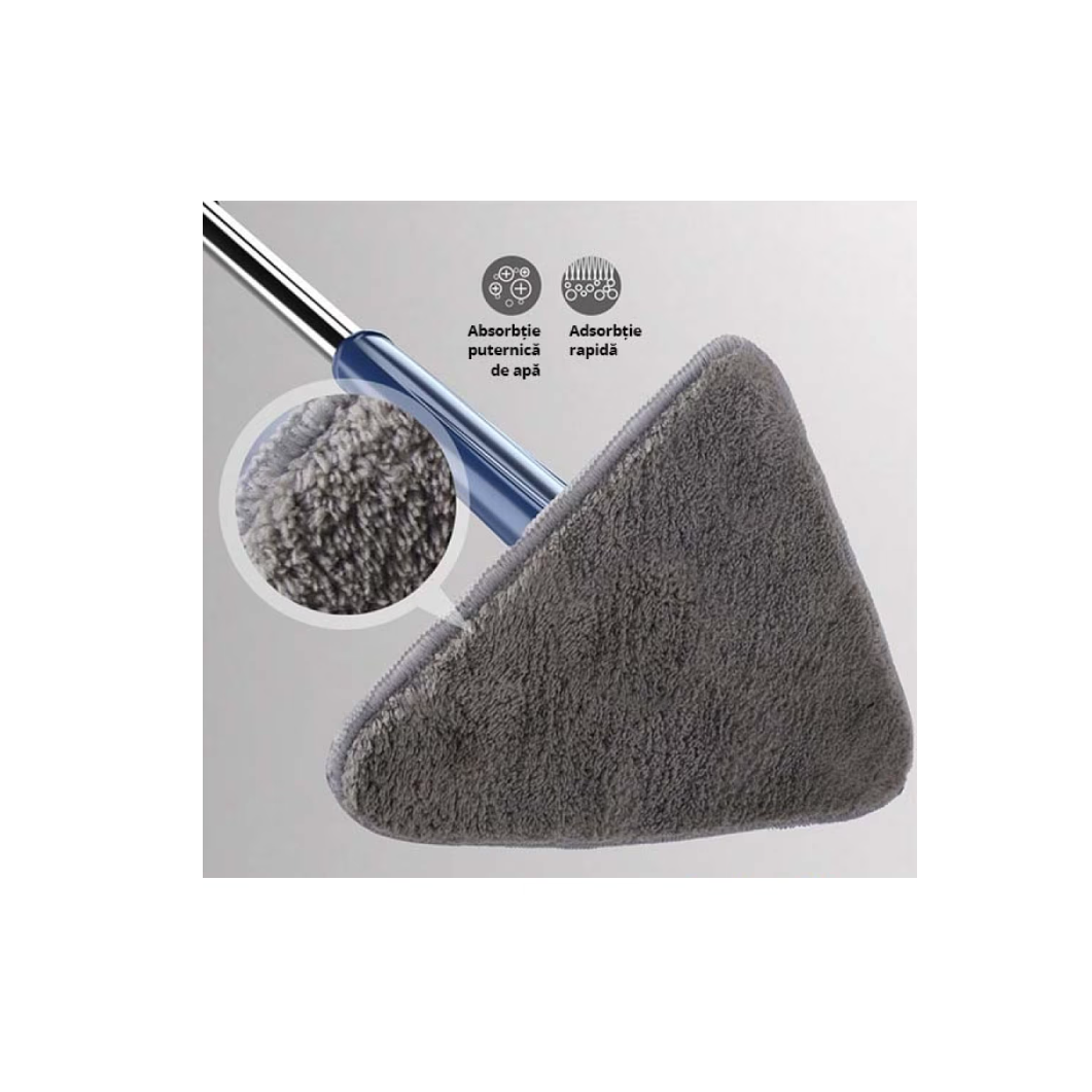 Mop triunghi extensibi At Performance, curata suprafete multiple gresie, podea, pereti, 360° de rotatie, Maner Telescopic, Albastru