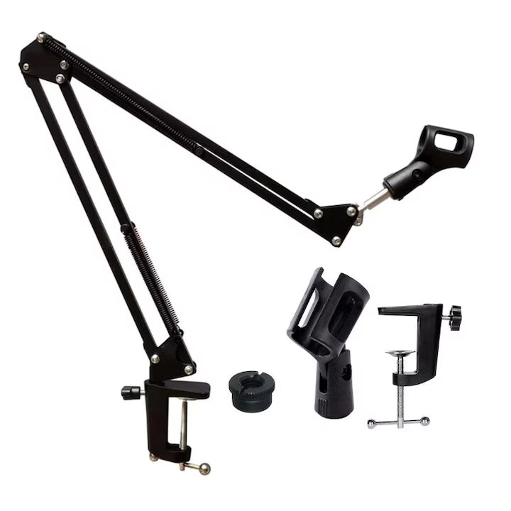 Suport microfon reglabil, pe birou, din oțel, metalic